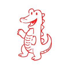 Red outline drawing of a cartoon crocodile