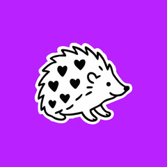 Cute cartoon hedgehog with hearts on a vibrant purple background