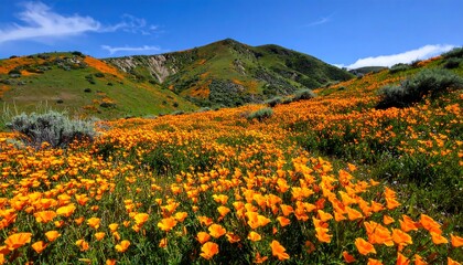 Fototapeta premium Vibrant wildflower meadow with hills