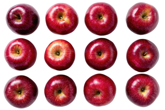 Red apples arranged in a grid, top view