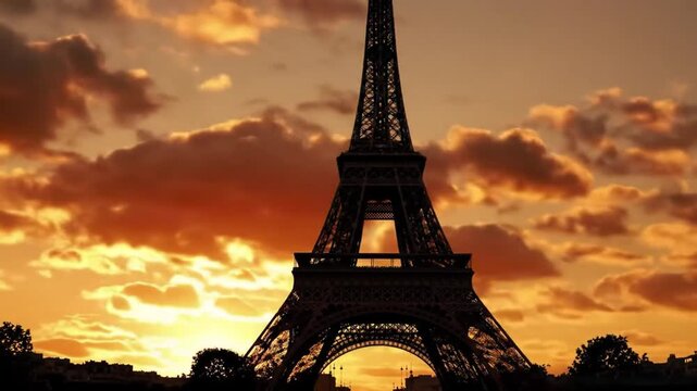 Eiffel tower sunset silhouette