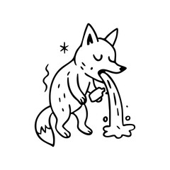 Sick fox vomiting