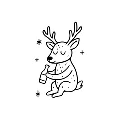 Cute cartoon deer with a bottle