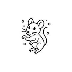 Simple black line drawing of a cute cartoon mouse