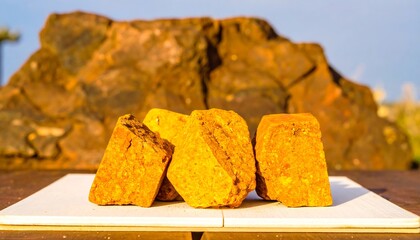 Orange rocks on white surface