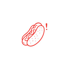 Red outline drawing of a hot dog