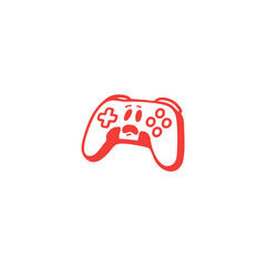 Red outlined video game controller with sad/worried expression
