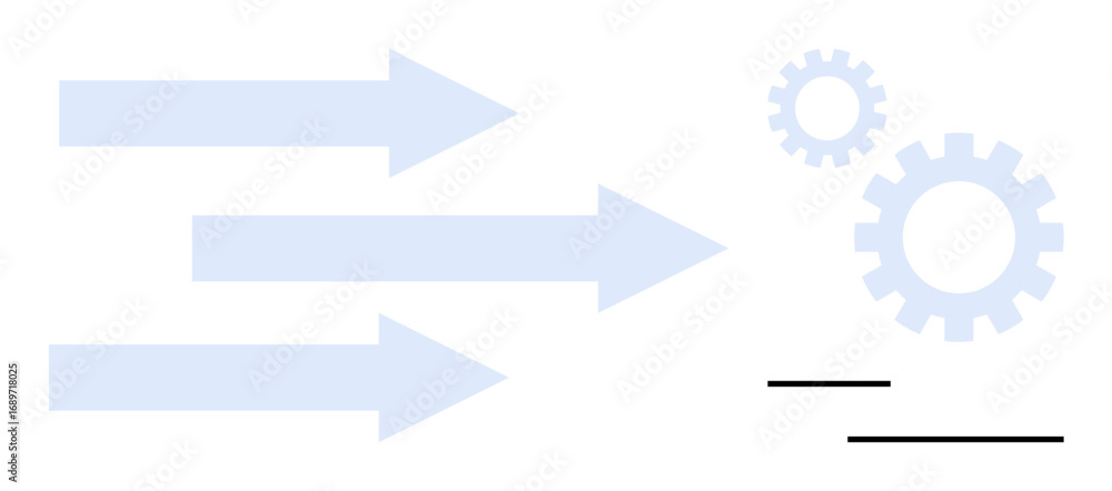 Poster three arrows pointing toward gears indicating movement and progress. ideal for workflow, teamwork, p