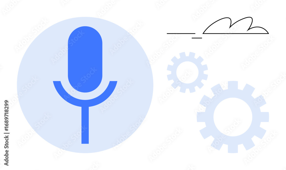 Aufkleber blue microphone inside a circle with gears and a cloud outline, symbolizing voice technology, cloud 