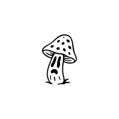 Simple black line drawing of a mushroom with a sad face