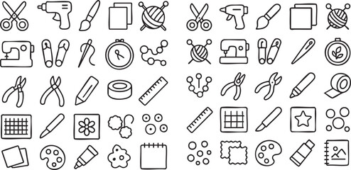 Naklejka premium Craft Supplies and Tools Icons Collection.