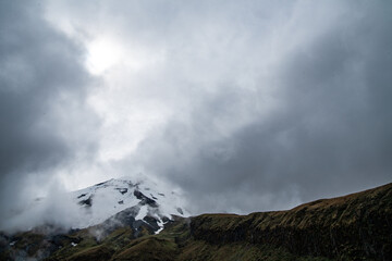 Clouds over the summit of Taranaki in New Zealand