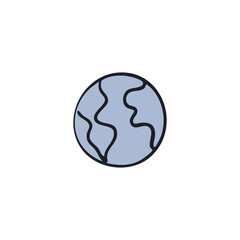 Simple, stylized illustration of a light-gray globe with dark-outlined continents