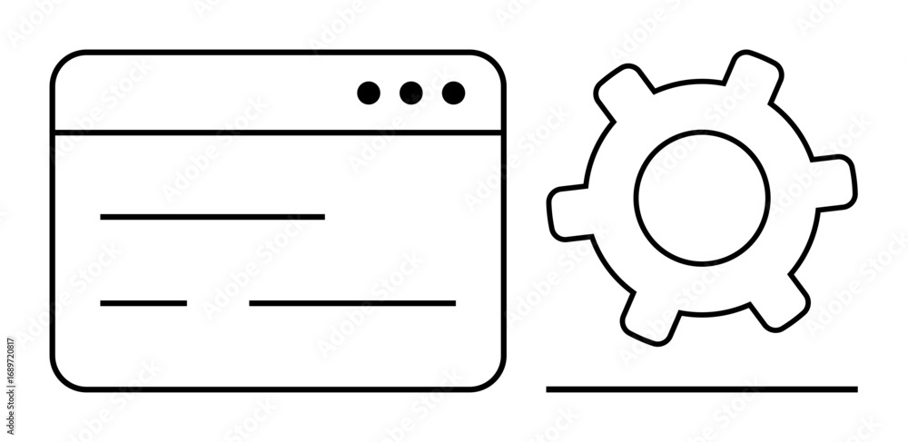 Poster web interface outline next to a gear highlighting website customization, software settings, system m