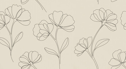 Simple line drawing of flowers on beige background  
