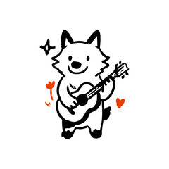 Cute cartoon wolf playing an acoustic guitar