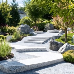 Obraz premium Serene Stone Pathway Garden Landscape Design