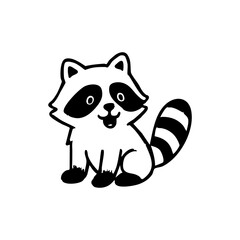 Cute cartoon raccoon in black and white