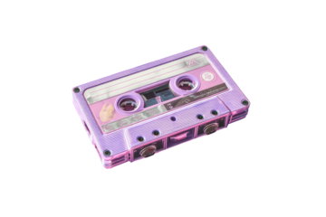 A stylized, pastel-colored audio cassette tape