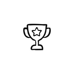 Simple black line drawing of a trophy with a star