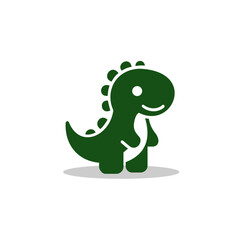 Cute green cartoon dinosaur vector illustration with a friendly smiling face and simple design