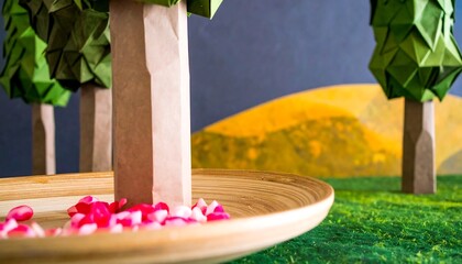 Origami trees in a miniature landscape