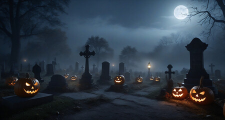 halloween background with cemetery
