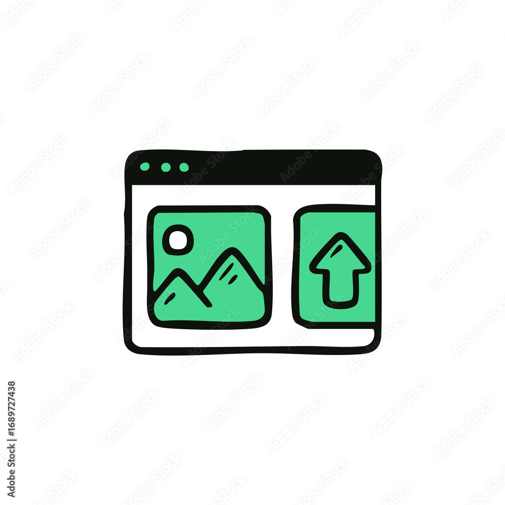 Fototapete hand-drawn web browser window with a displayed image and an upload icon