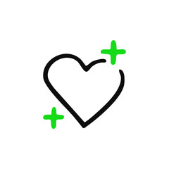 Hand-drawn heart shape with green plus symbols