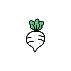 Simple line drawing of a turnip with leaves