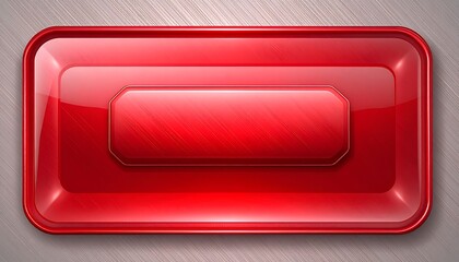 Glossy red rectangular button on metallic background