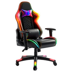 Gaming Chair: A high-tech gaming chair is illuminated by a spectrum of vibrant colors.