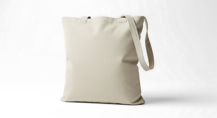 A simple, neutral-colored tote bag is shown against a clean, white backdrop.
