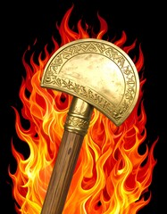 Ornate axe in fiery flames