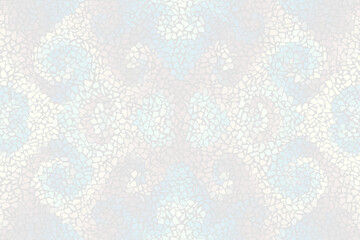 Broken tiles mosaic trencadis white seamless pattern. Bright abstract mosaic seamless pattern. Vector background. Endless texture. Ceramic tile fragments.