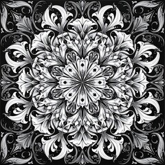 Ornate black and white mandala pattern