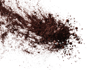 Scattered, dark brown powder with specks of lighter color