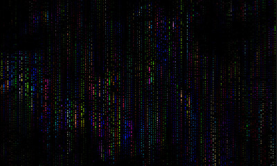 Matrix Code Digital Background. Colorful round polka dots on black background. Particles. Futuristic technology style. Texture. Vector illustration
