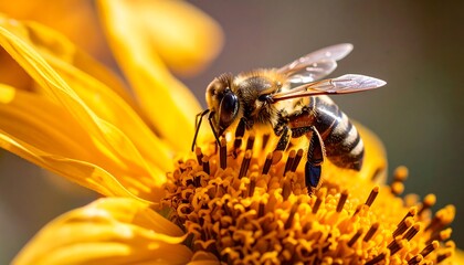 Fototapeta premium Honeybee on a bright yellow flower