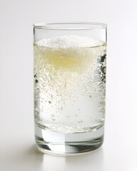 Close up effervescent magnesium tablet dissolving in glass