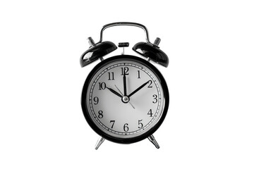 Black alarm clock, close-up, showing a specific time