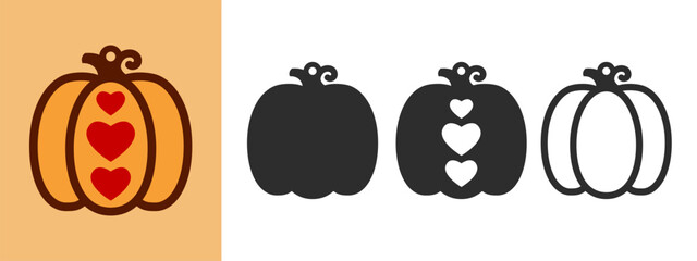 Three layered design with pumpkin and hearts for earrings, pendant or keychain. Jewelry cutting template. Laser cut with leather, wood or metal. Autumn stencil