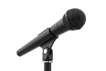 Black microphone on stand, close-up view