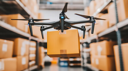 Drone Transporting Package in Warehouse