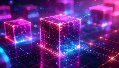 Abstract glowing cubes on a digital network