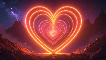 Papier peint photo Bordeaux Neon heart portal in starry night landscape  © ooya