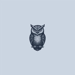 Owl engraving style line art minimalist logo design.