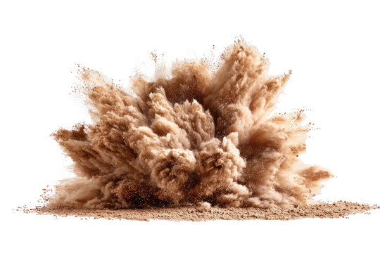 A beige sand explosion erupts outwards