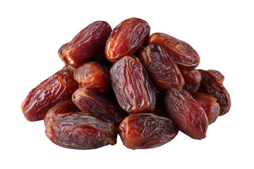 A cluster of dried dates, plump and dark reddish-brown, piled in a heap