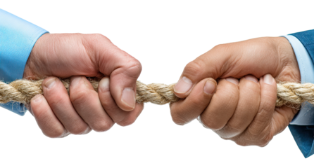 Two hands grip a rope, pulling in opposite directions